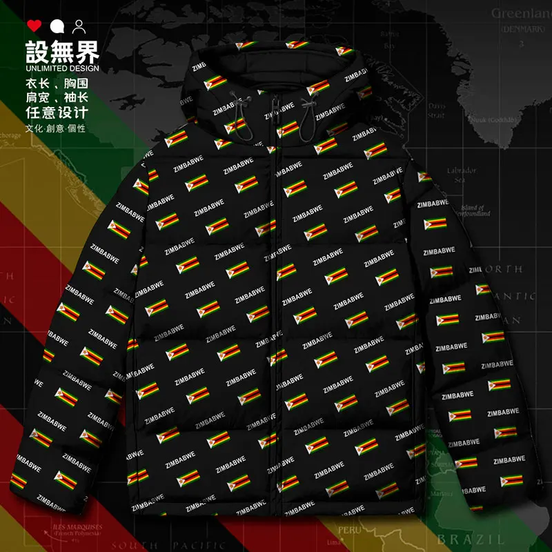 Zimbabwe Zwe Yezimbabwe Zimbabwean Country Flag Witte Eend Down Jacks Outdoor Fashion Dik Printing Design Winter Donsjas