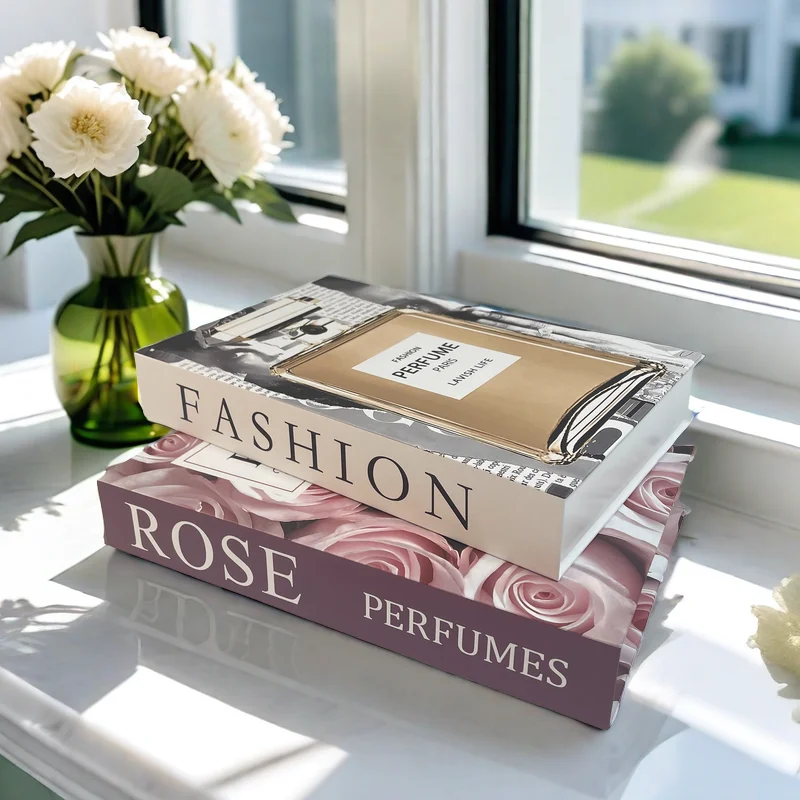 Luxury Perfume Fake Book Storage Box Rose Decorative Books Fashion Magazine Coffee Table Books Home Decor Shooting Props Bedroom