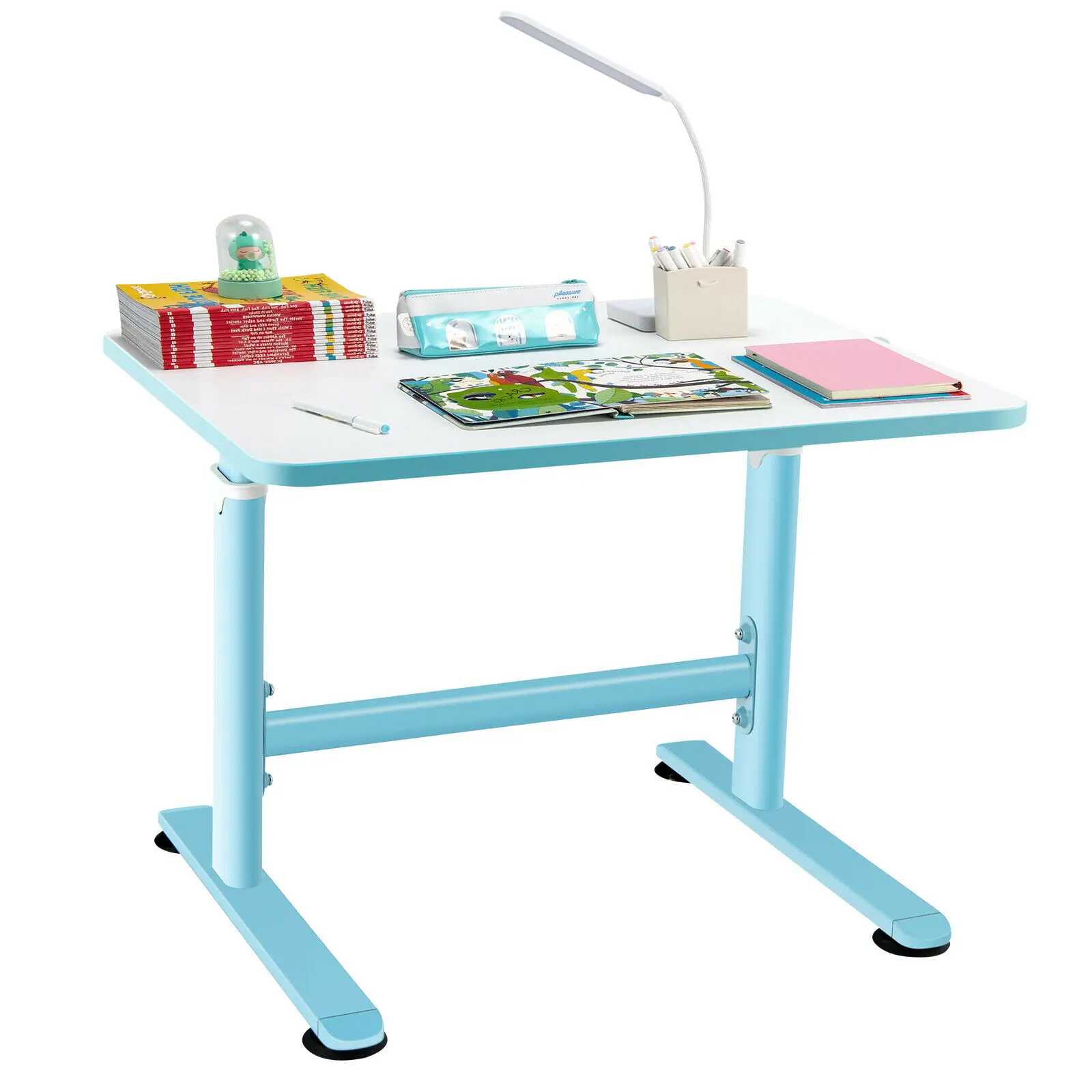 Stazione di lavoro ergonomica per studenti con scrivania regolabile in altezza Costway blu HY10039BL