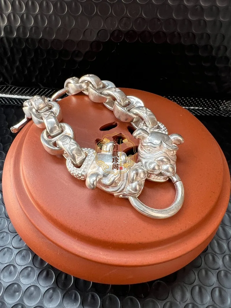 

2026 Hot Vintage Tibetan 925 Silver Lucky Dog Head Bracelet, Luxury Jewelry for Men & Women Couples, Perfect Gift