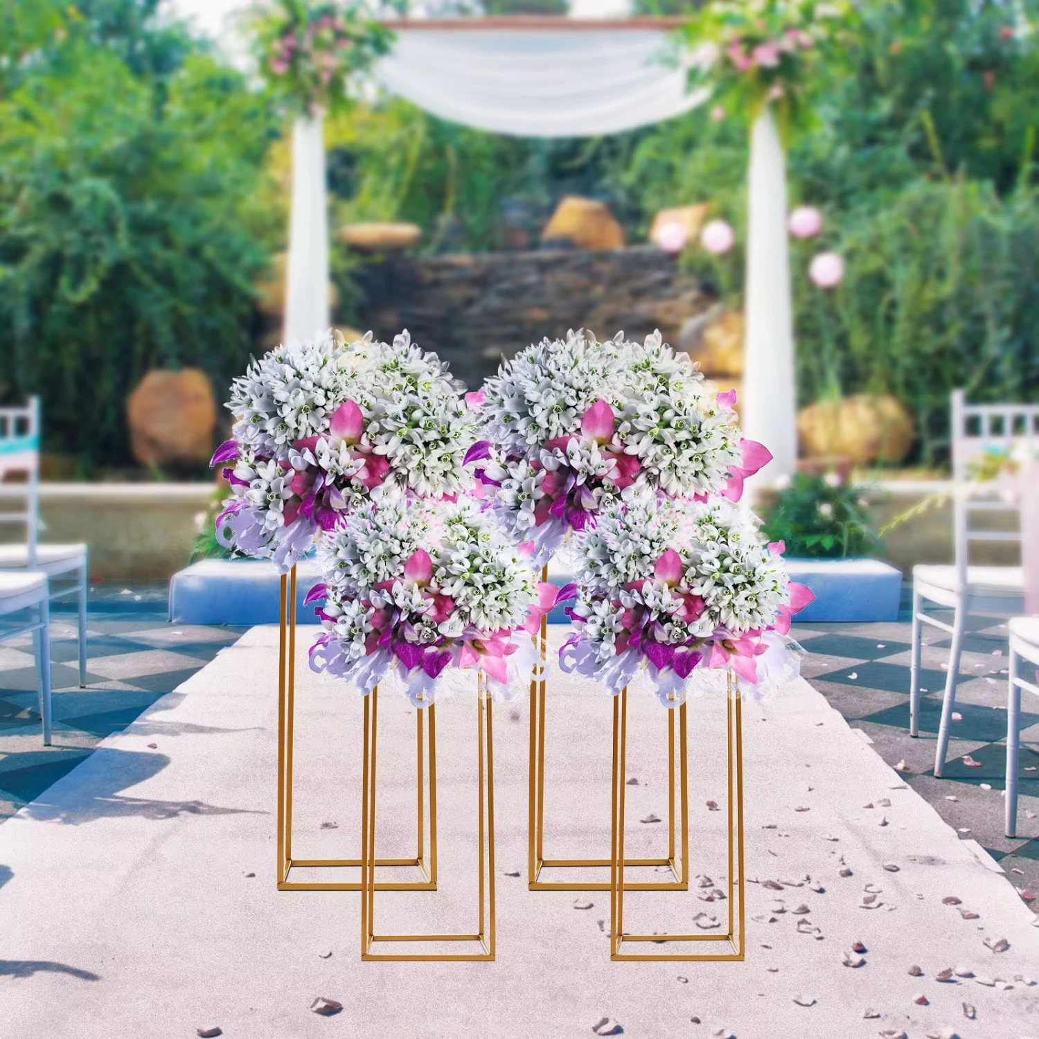 

4Pcs Gold Flower Floor Stand Metal Column Flower Stand Flower Arrangement Wedding Party Dinner Centerpiece