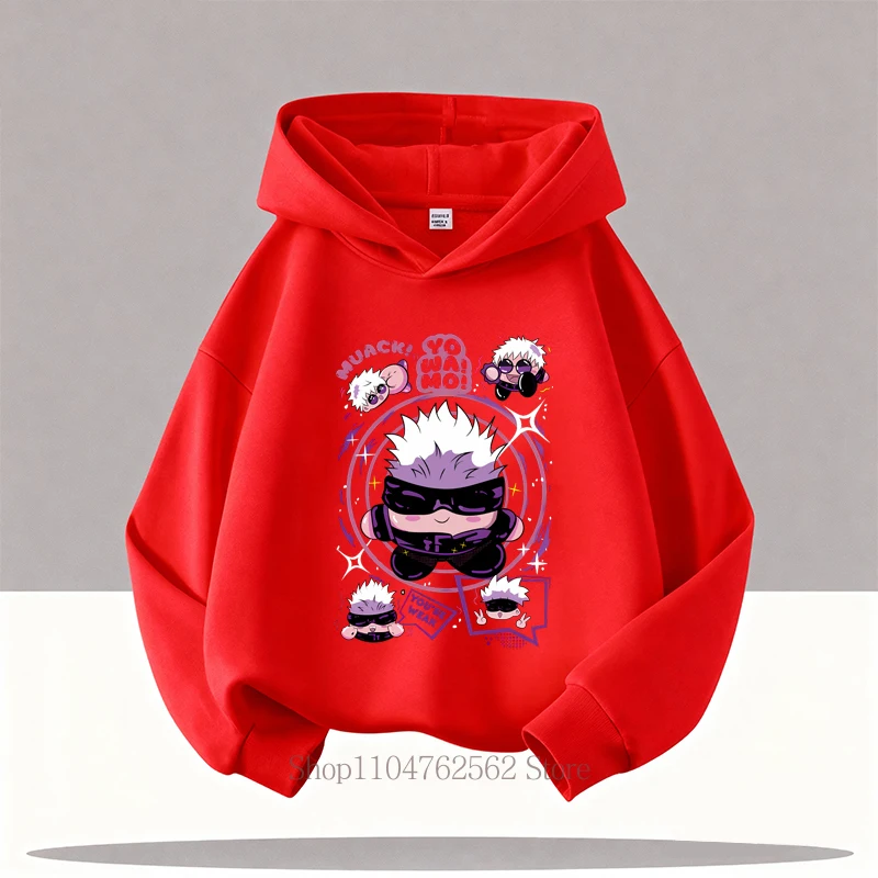 Jujutsu Kaisen الكرتون الأطفال هوديس خريف شتاء بنين بنات لطيف كم طويل بلايز كم طويل بلايز الاطفال الصوف بلوزات #6