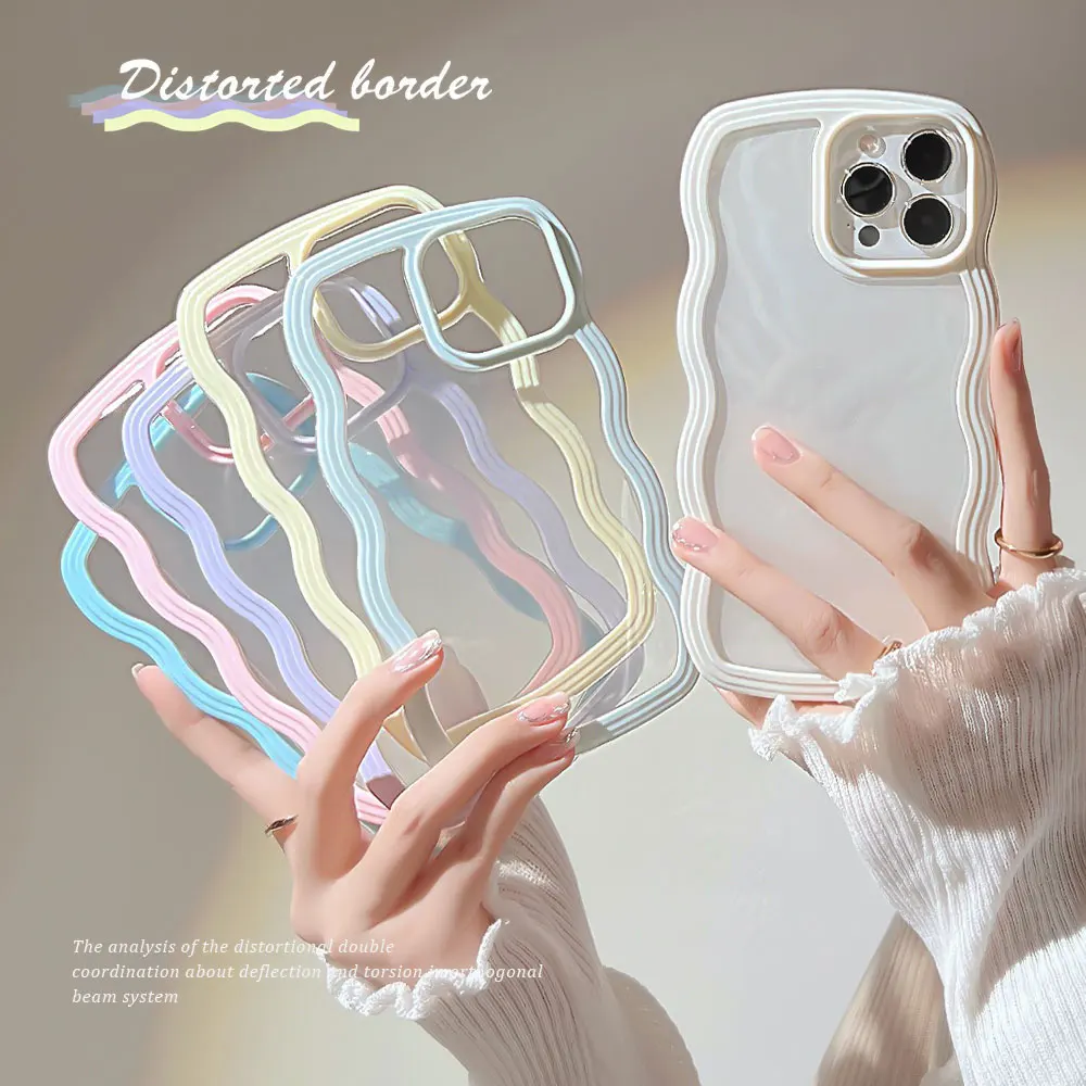 Candy Wavy line Bumper Case para iPhone 16, 15, 11, 12, 13, 14 Pro Max Plus, X, XR, XS Max, Funda trasera transparente a dura prueba de golpes