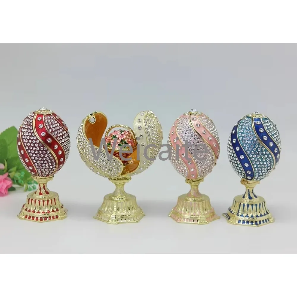 Panier De Fleurs Rayé En Émail، Boîte À Bijoux En Forme D'oeuf De Faberge، Boîte Decoration D' oeuf، Cadeau Pâque