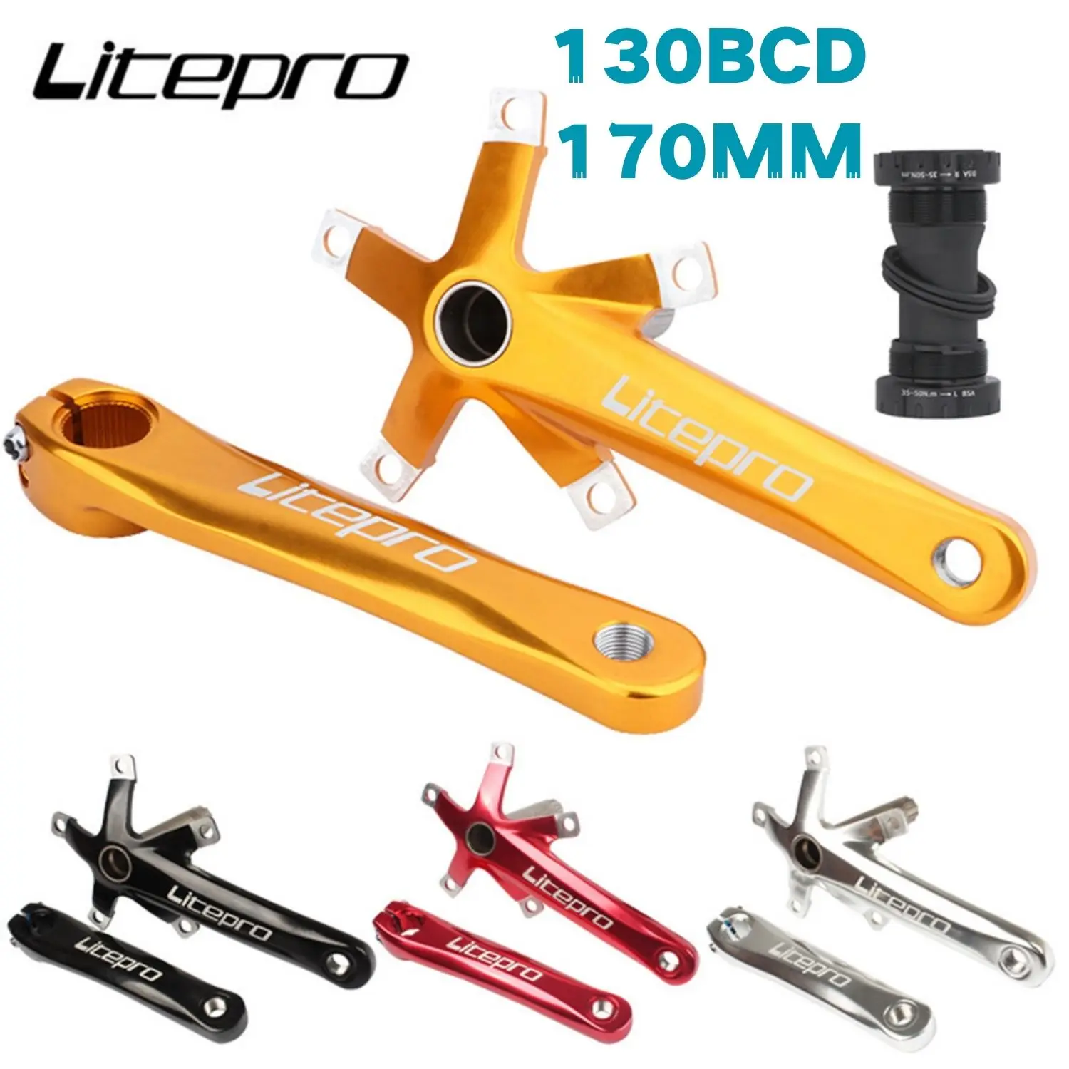 LITEPRO Folding Bike Crank Aluminum 170mm Hollow Integral MTB Mountain Bicycle BCD 130 Crankset Tooth Plate Parts