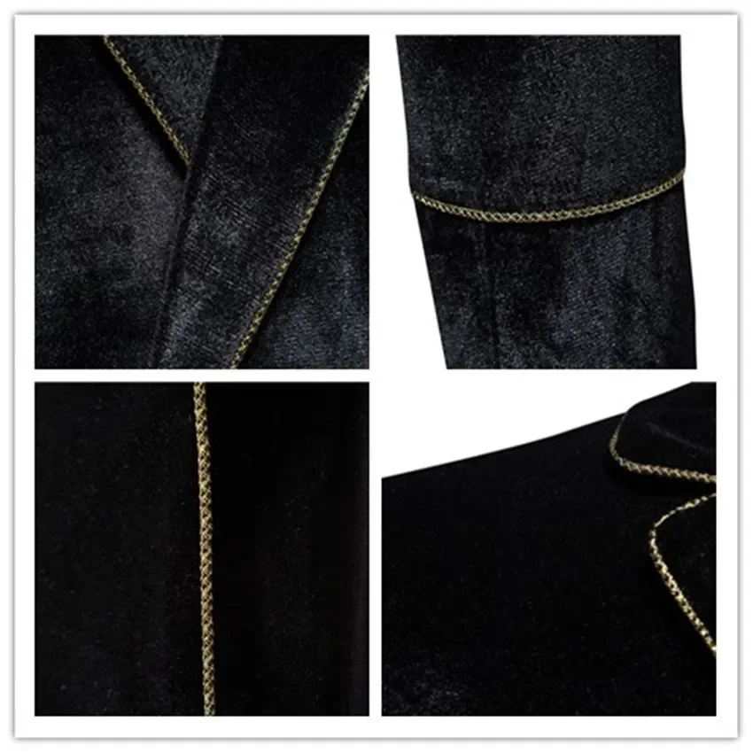 งานแต่งงานเจ้าบ่าวชุดสําหรับชาย 2 ชิ้นเสื้อ + กางเกงเครื่องแต่งกาย Luxe Velvet Gold Trim Double-breasted Elegant Jacket Complet Pour Homme