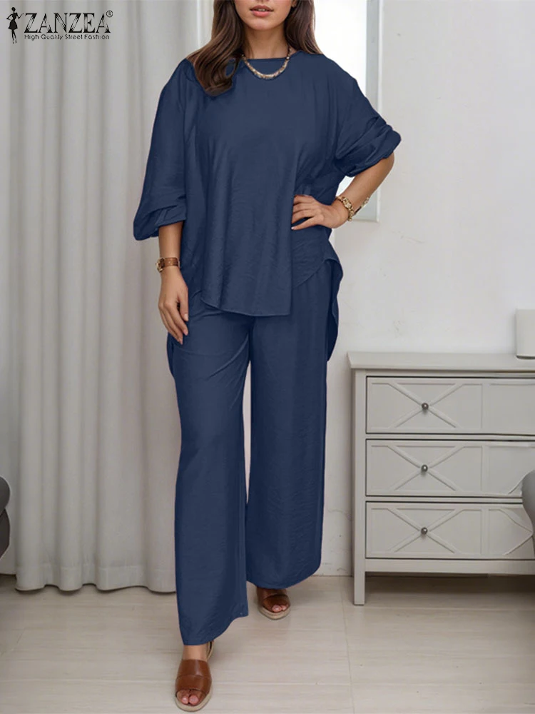 ZANZEA ฤดูร้อนชุดผู้หญิงเสื้อยาวกางเกงแฟชั่น OL ชุดทํางาน 2025 ชุดลําลองกางเกงชุดการจับคู่ S-3XL