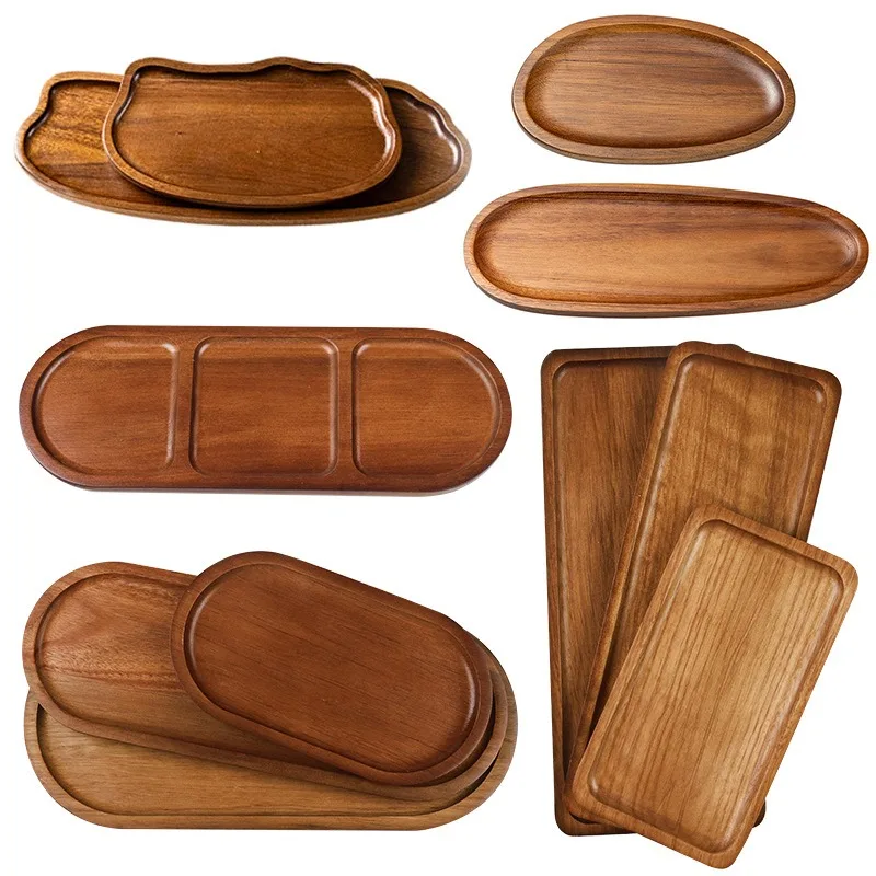 1 Stück Holztablett, oval, minimalistischer Stil, Massivholz, Dessert- und Aromatablett, Kaffeetassen-Aufbewahrungstablett