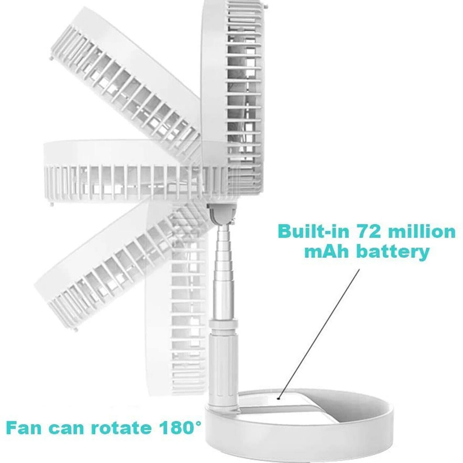 Verbesserter kompakter, faltbarer, teleskopischer, wiederaufladbarer USB-Bodenventilator – ultimativer tragbarer Standventilator mit maximalem Kühlkomfort – Ide