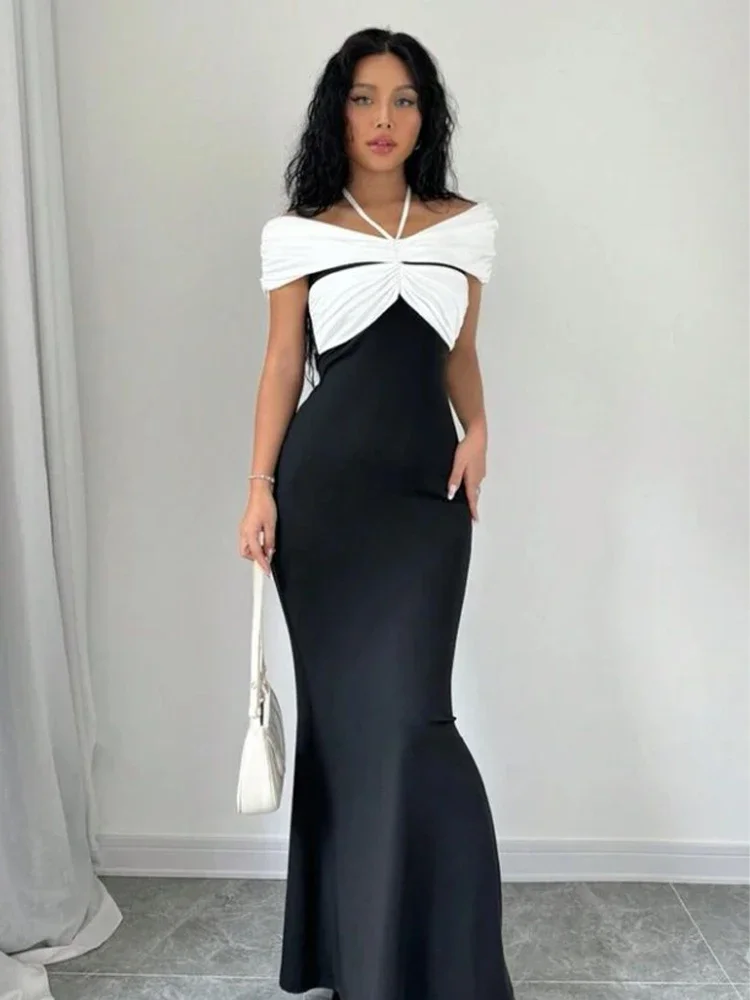 High quality Classic Formal Jersey Pleat Criss-Cross Sheath Halter Midi Dresses Quinceanera Dresses Sexy Retro Modern Style