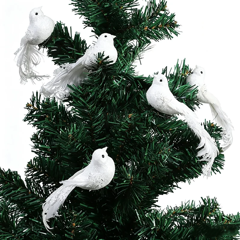 120/1PC Clip-On White Feather Fake Dove With Snowy Tail Artificial Bird for Christmas Weddings Halloween Wreaths and Home Decor