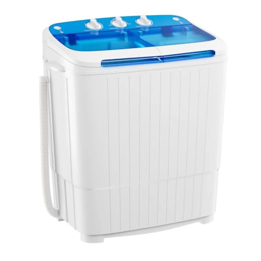 

Portable Washing Machine with Longer Hose 16lbs Twin Tub Washer Mini Compact Laundry Washing Machine with Drain Pump Semiautoma