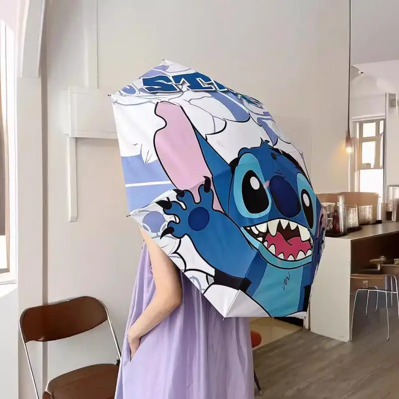 Stitch Disney Umbrella Lilo & Stitch Automatic Umbrella Cute Child Fold Umbrella Girl Sun Protection Tri-Fold Umbrella Gift