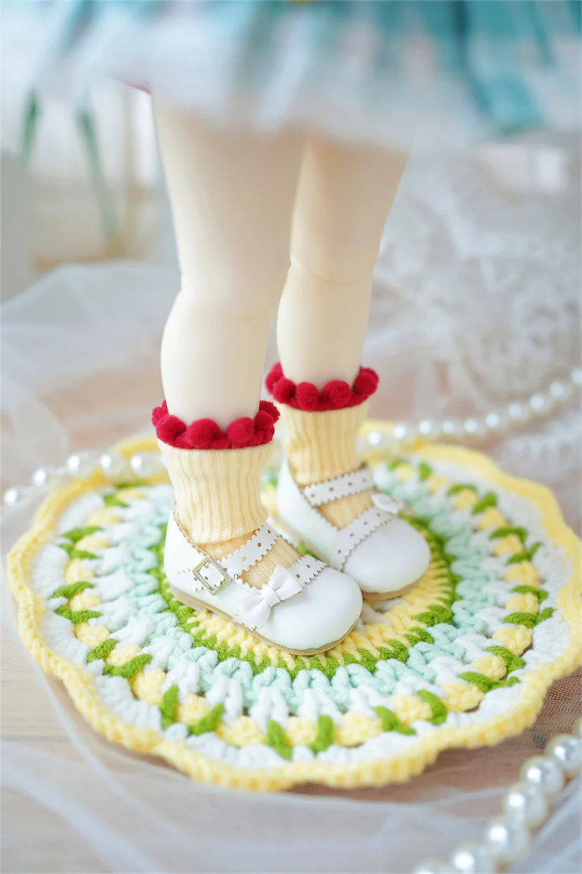 BJDドールシューズ 1/6 ガールズ ラウンドトゥ サイドリボン 光沢 レッド ピンク ホワイト 木目底 小さな革靴 ギフト ドールアクセサリー