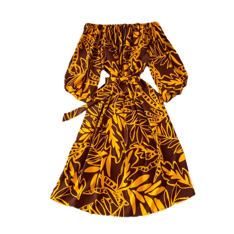 INS boho vintage donna estate sexy spalle scoperte stampa floreale fasciatura abito lungo chic a-line vestido de festa elegante abito da spiaggia