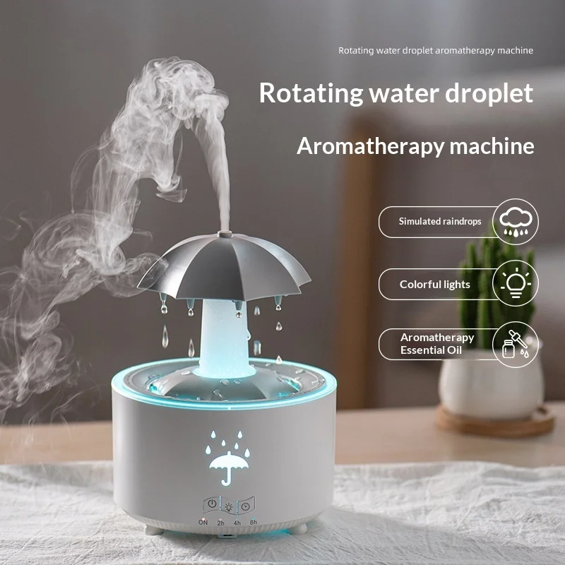 Umbrella Raindrop Humidifier Aroma Diffuser Colorful Night Light Remote Control Air Purifier For Home Office