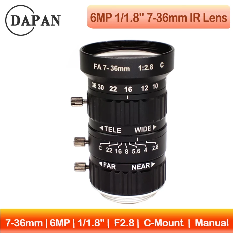 

7-36mm Varifocal IR Zoon Lens | F2.8 1/1.8" | 3MP C-Mount for IR Surveillance & Factory Automation