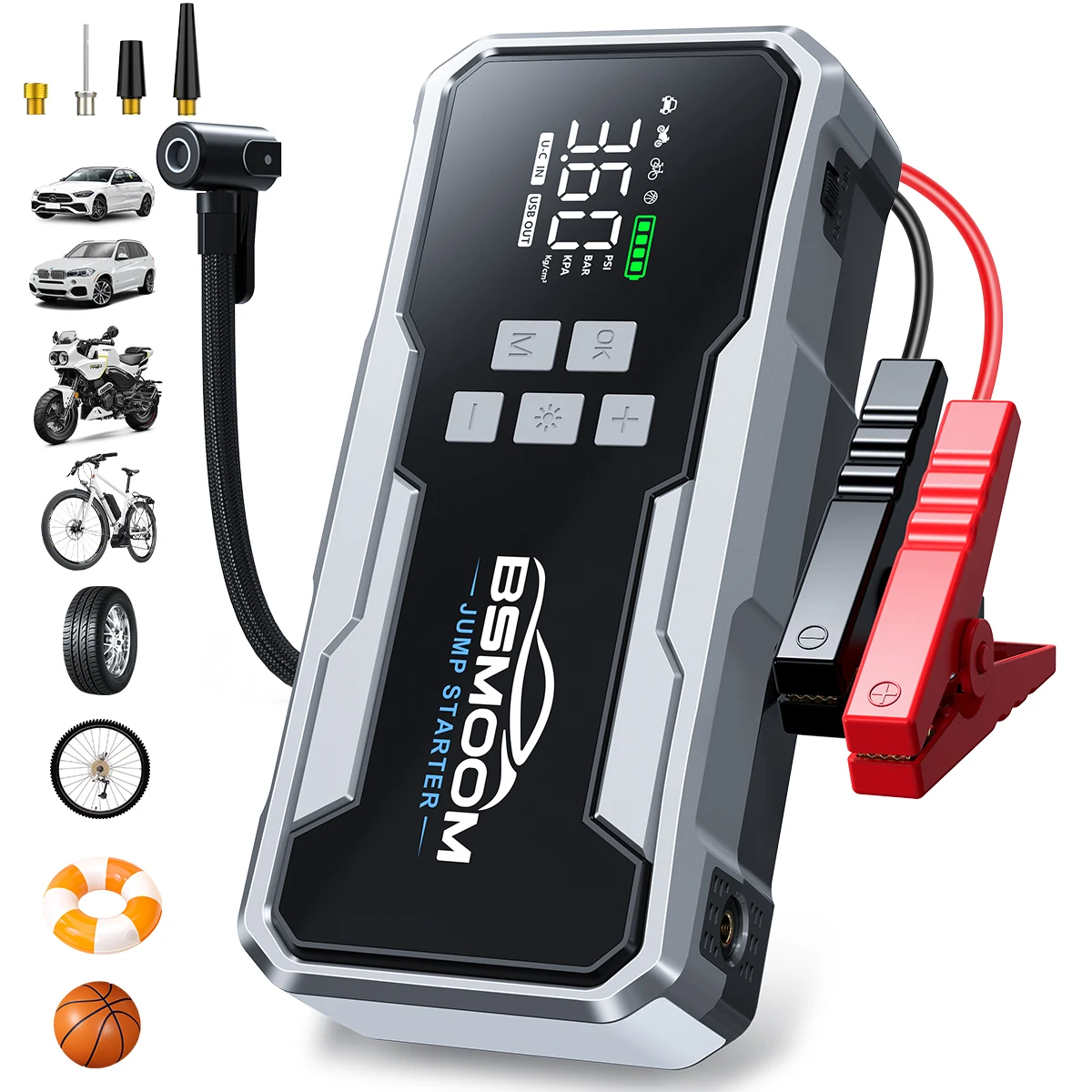 Compresseur d'air 160 PSI, démarreur de voiture 21800 mAh, courant de crête 3000 A (convient à tous les modèles diesel/10,0 L), démarreur de batterie 12 V, câble de démarrage portable, écran LCD et lumières LED.