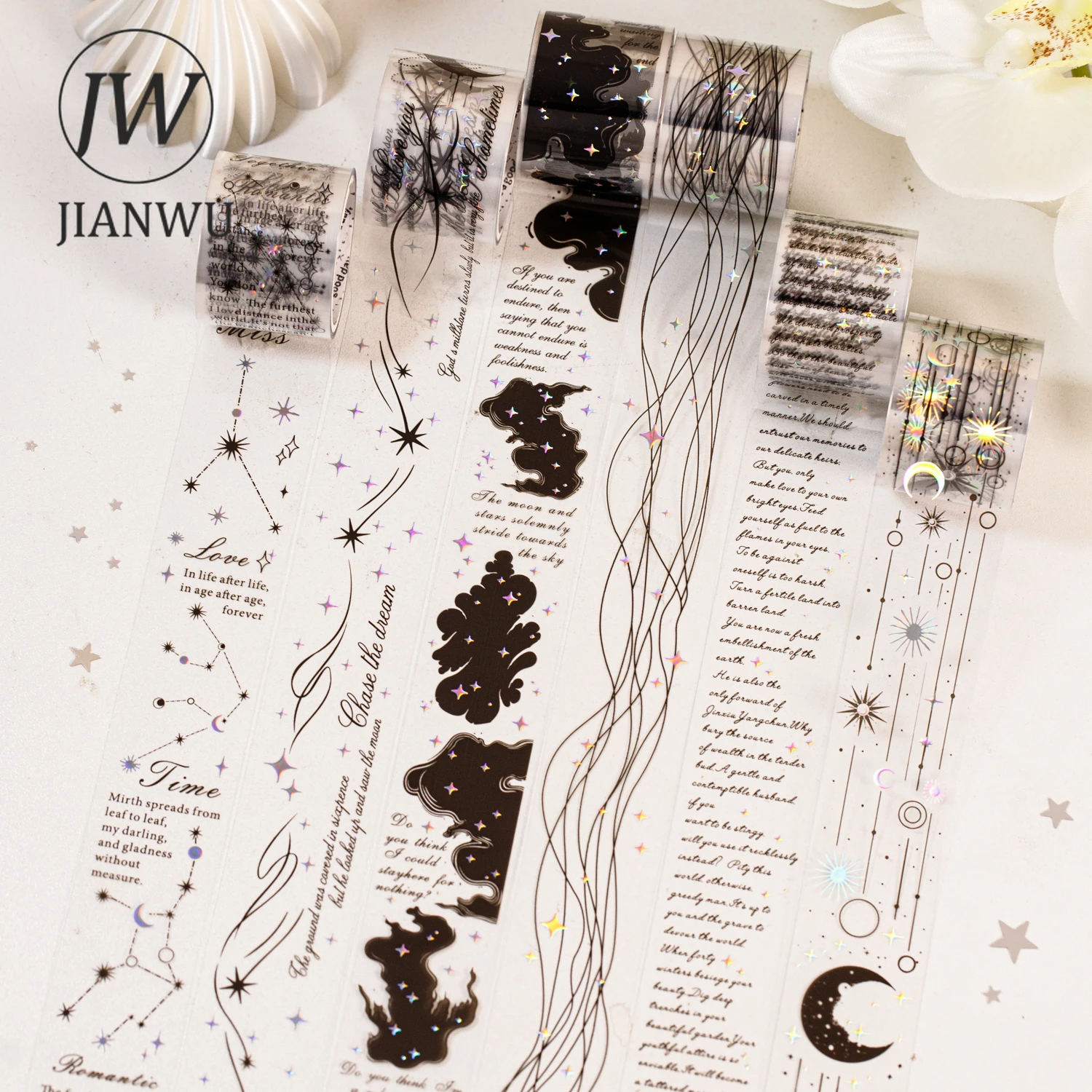 

JIANWU Starry Sky Poet Series Vintage Star Poem Landscape Material Collage Scrapbooking PET Tape Creative DIY Journal Stationery