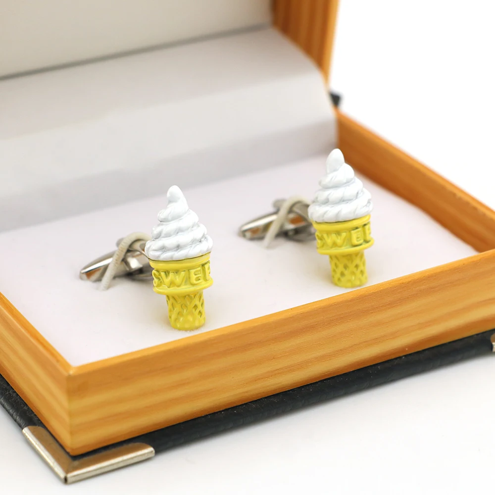 iGame Ice Cream Cuff Links Quality Brass Material Yellow Color Food Design Cufflinks Wholesale & Retail