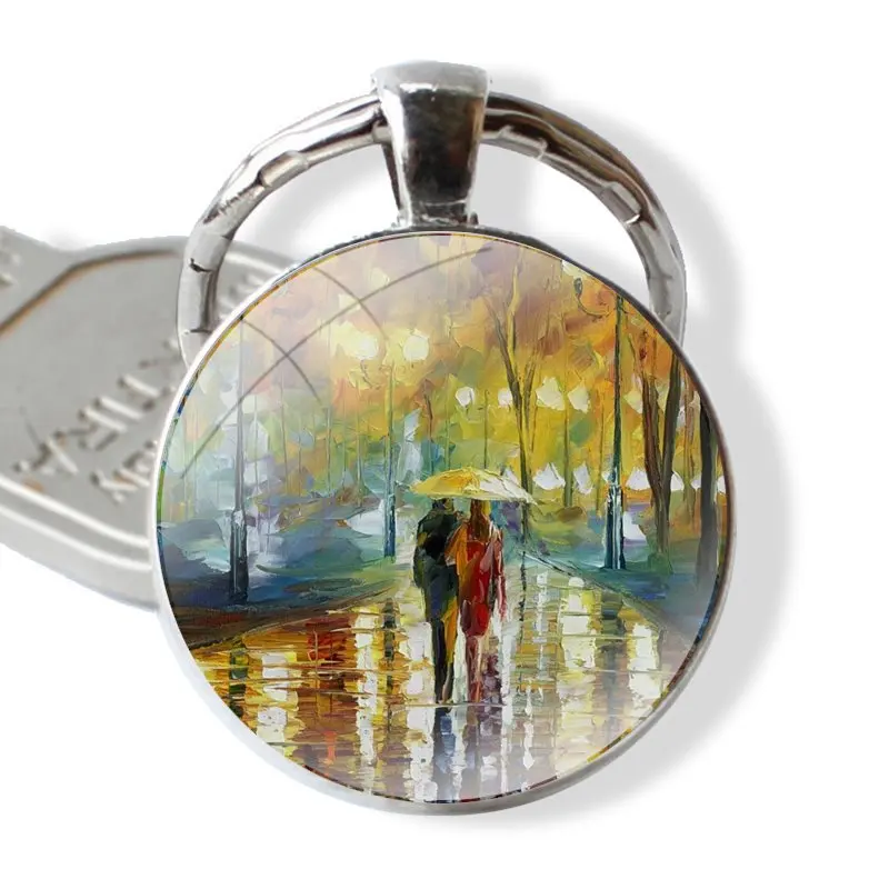 Claude Monet Keychain Handmade Glass Cabochon Key Ring Holder Pendant Key Chains