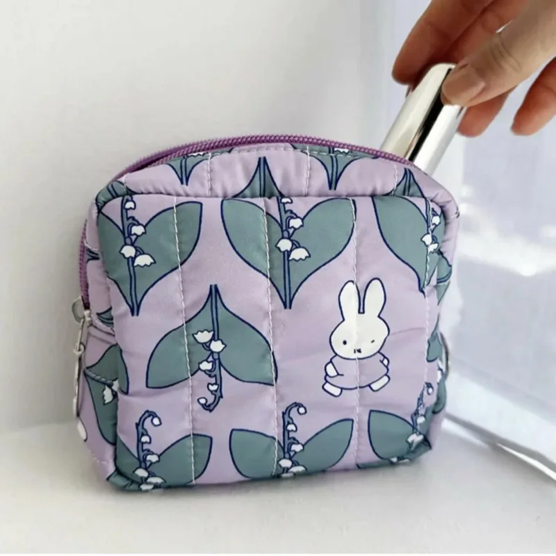Kawaii Japanese Style Miffy Rabbit Flower Cartoon Print Square-shaped Makeup Bag Pocket Purse for Girls and Women Portable view 3