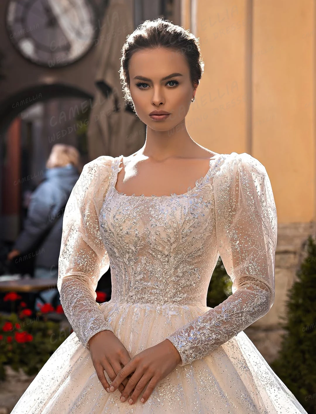 Proste suknie ślubne z tiulowymi aplikacjami, seksowne suknie ślubne w kształcie litery A z kwadratowym dekoltem, suknie ślubne z długim rękawem, Vestidos De Novia, możliwość personalizacji.