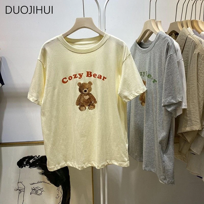 DUOJIHUI Summer Sweet Chicly Letter Printed Casual Female T-shirts Basic O-neck Fashion Simple Casual Spell Color Women T-shirts