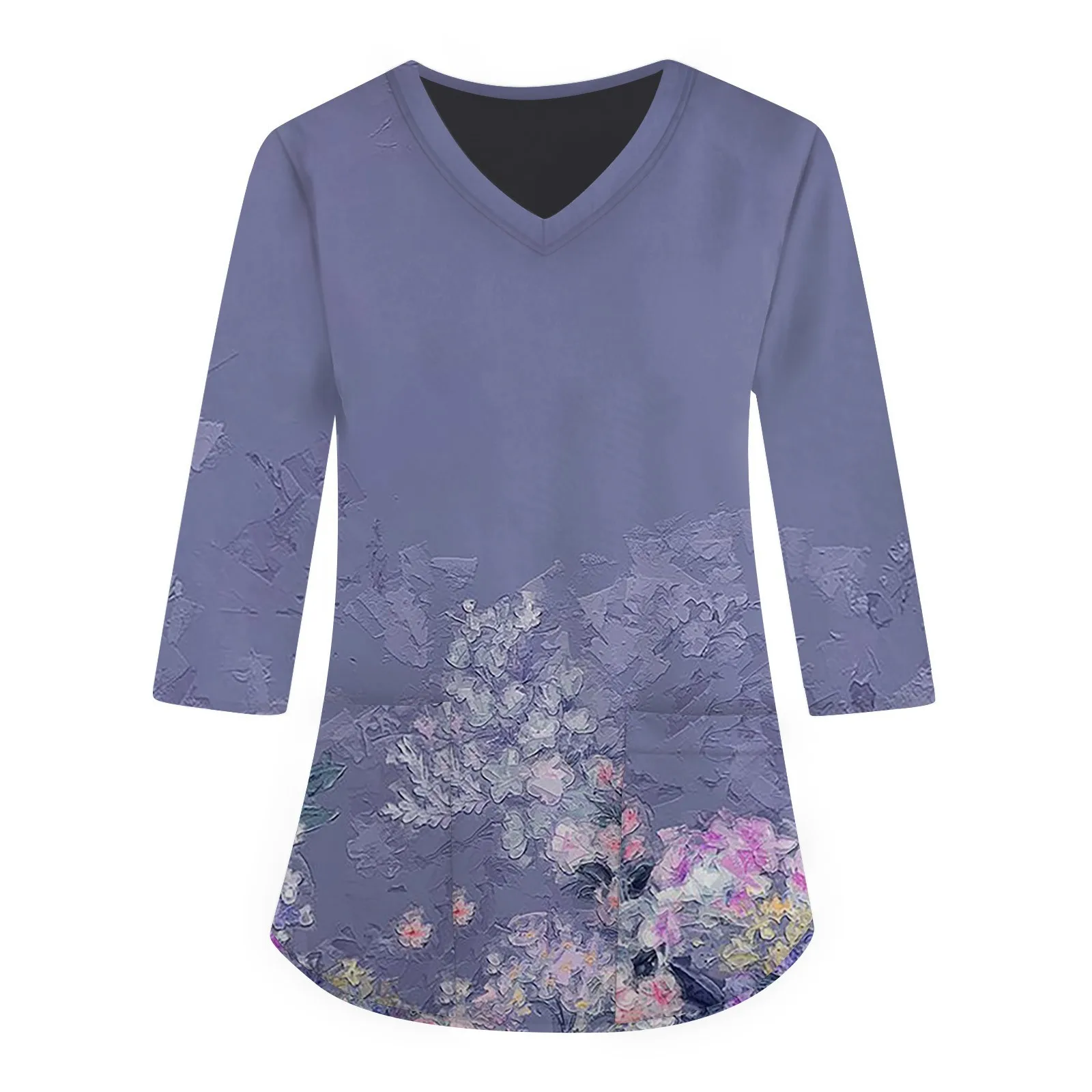 Clinical Uniform Woman Floral Print V-Neck Stretchy Sanitary Dental Uniform Long Sleeve Top Wholesal Medico Nurse Uniform Woman