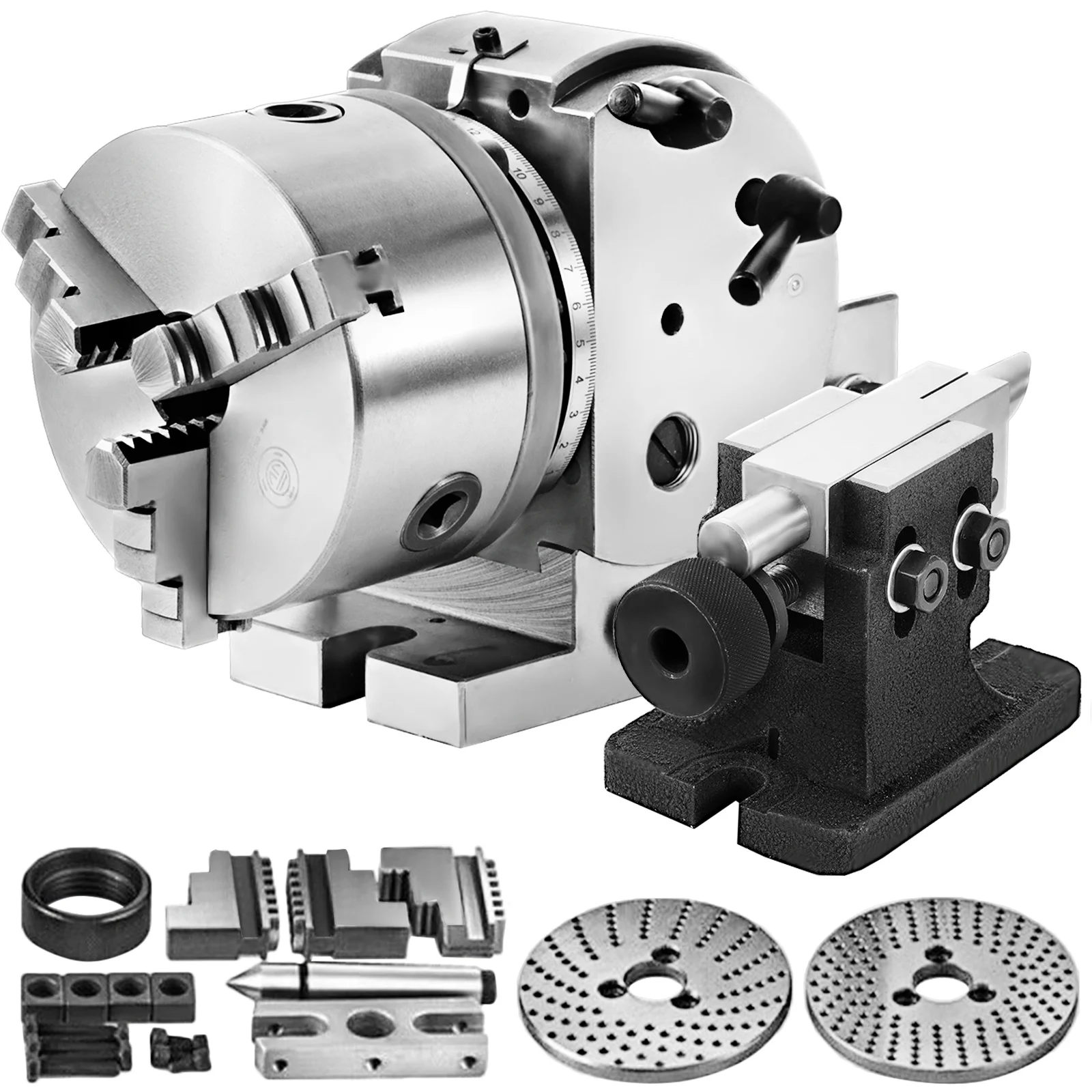 VEVOR Dividing Head BS-0 5In 3 Jaw Chuck Dividing Head Set Precision Semi Universal Dividing Head Milling Machine Rotary Table