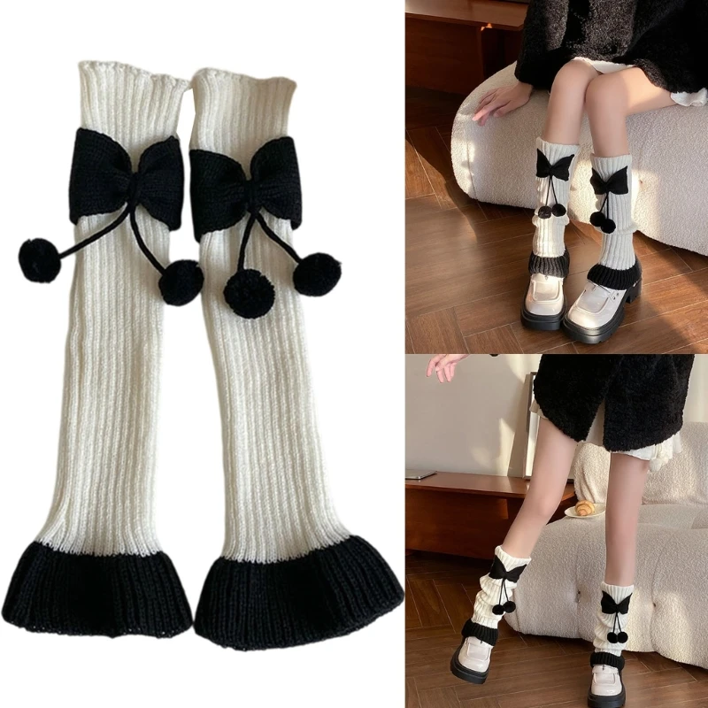 

Мягкие акриловые гетры с бантиками в стиле аниме, эластичные сложенные носки для женщин, носки с рукавами, зимние модные аксессуары