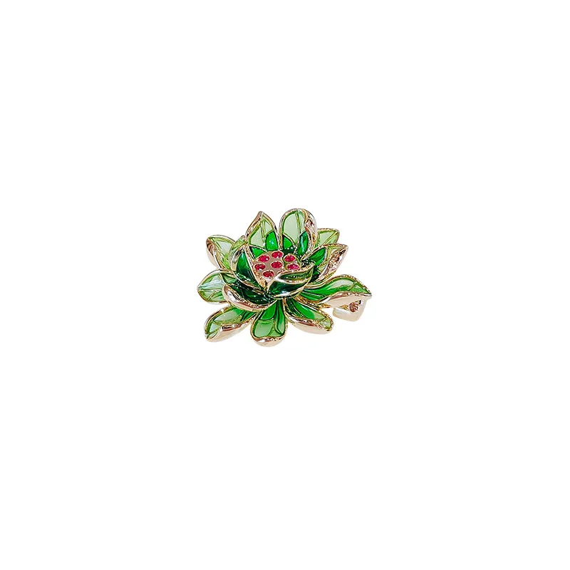 Broche de flor de loto verde para mujer, insignia elegante, cristal brillante, circón, vestido informal, Pin femenino, accesorios de regalo