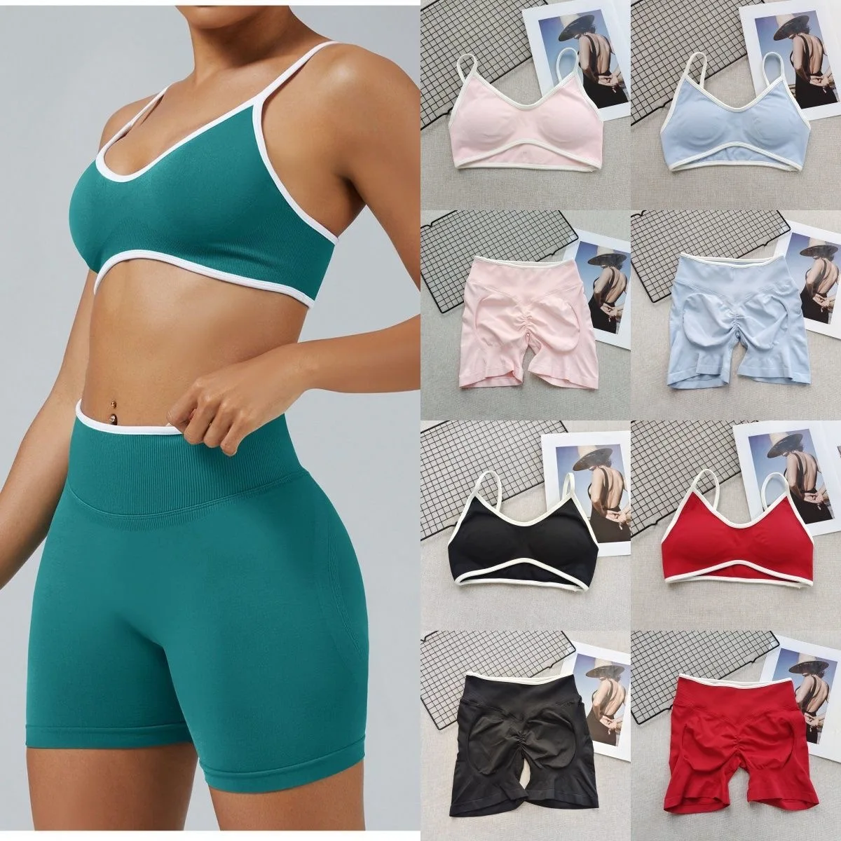 2 peças conjunto de esportes feminino sem costas tanque yoga topos cintura alta scrunch sem costura shorts esporte ginásio conjunto treino