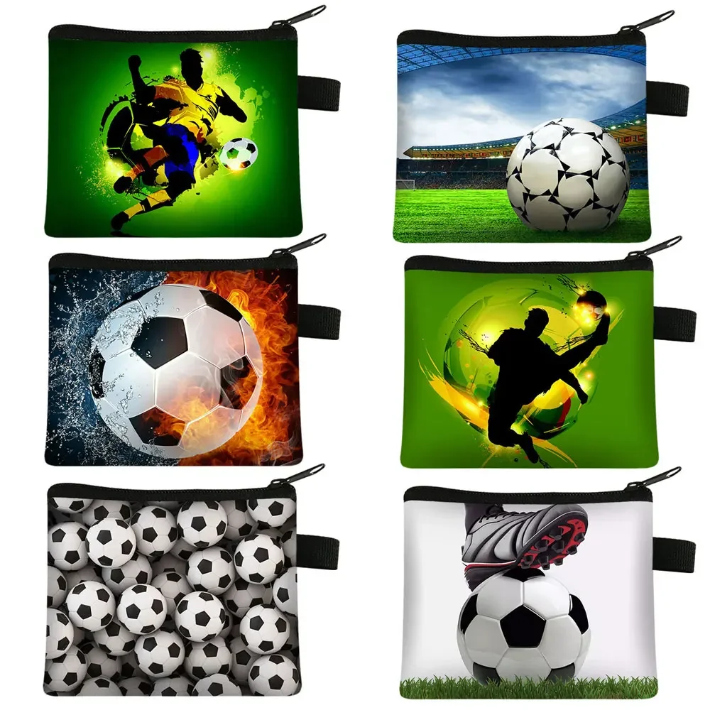 Footbally Soccerly Print Coin Purses Women Men Wallet Boys Girls Change Money Bag Key and Card Holder Bags