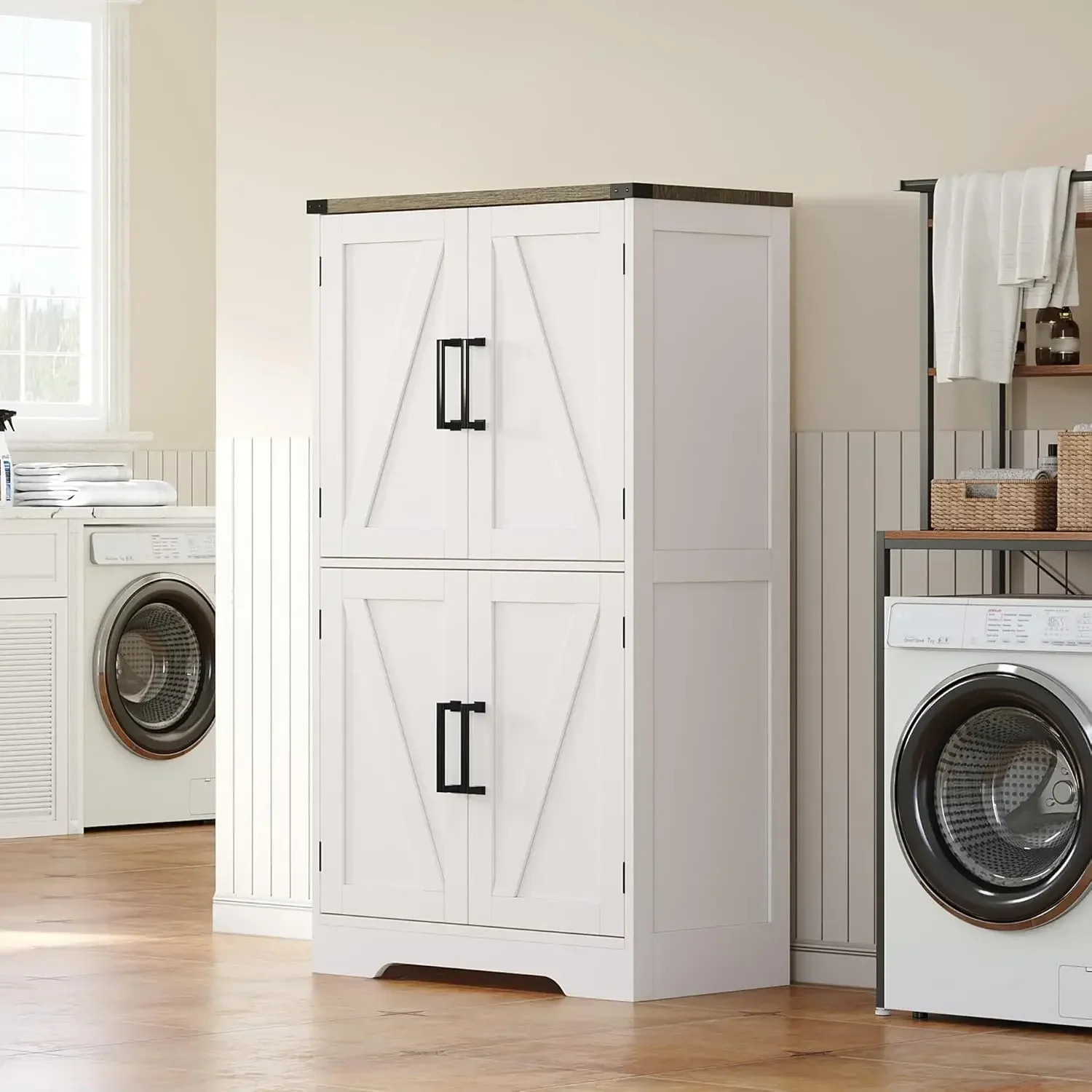 

Bathroom Floor Cabinet, Farmhouse Bathroom Storage Cabinet with Doors and Adjustable Shelves, Freestanding Kitchen Pantry Cabine