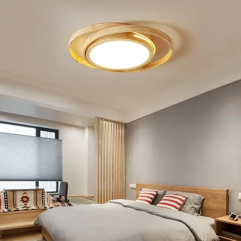 Modern minimalist Nordic wood style ceiling light, bedroom circular ultra-thin LED restaurant lighting fixture