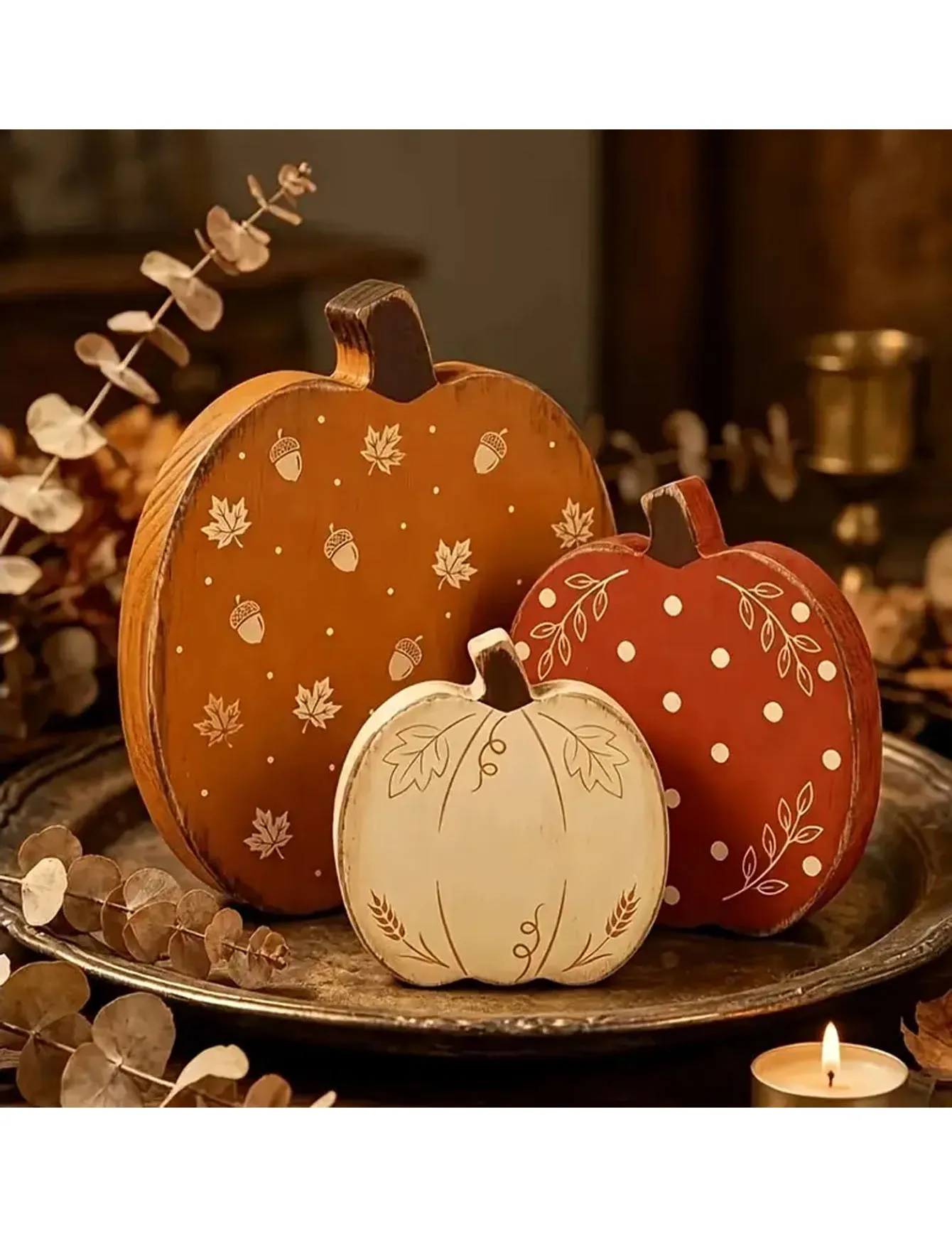 3pcs double-sided wooden pumpkin autumn decoration, home autumn decoration, autumn Thanksgiving decoration.