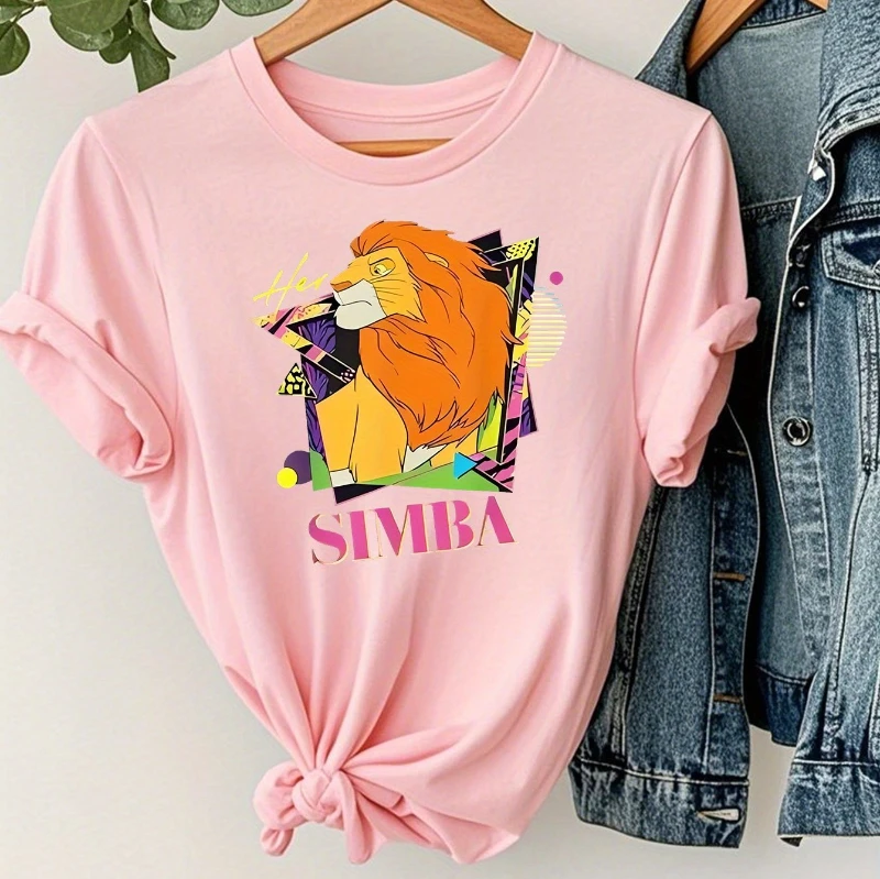 2025 New Disney Grand Lion King Simba Pattern Printed Casual Short Sleeve, Summer New Women's Trendy Round Neck T-shirt