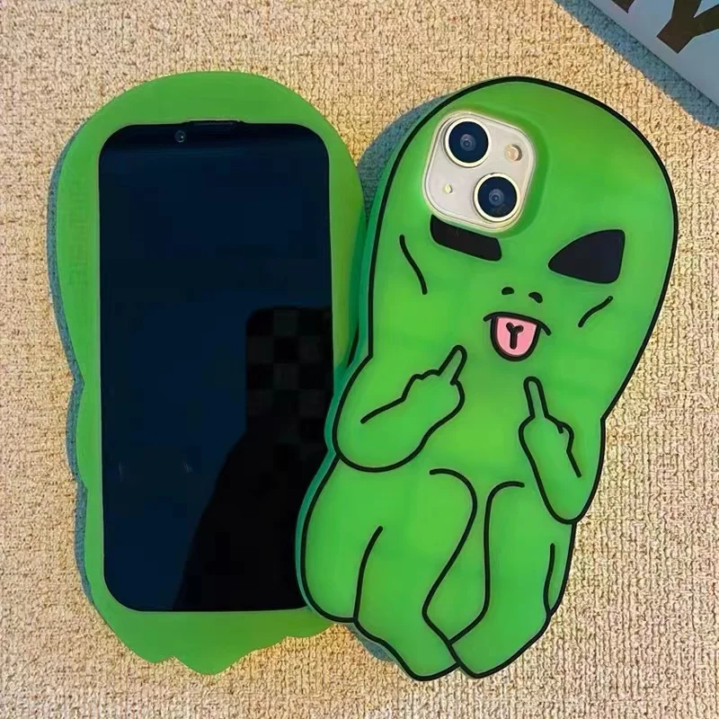 Spoof green alien Apple phone case suitable for iPhone 14 13 12 mini phone case 14 13 Pro Max phone case 14 12 11 Pro Max