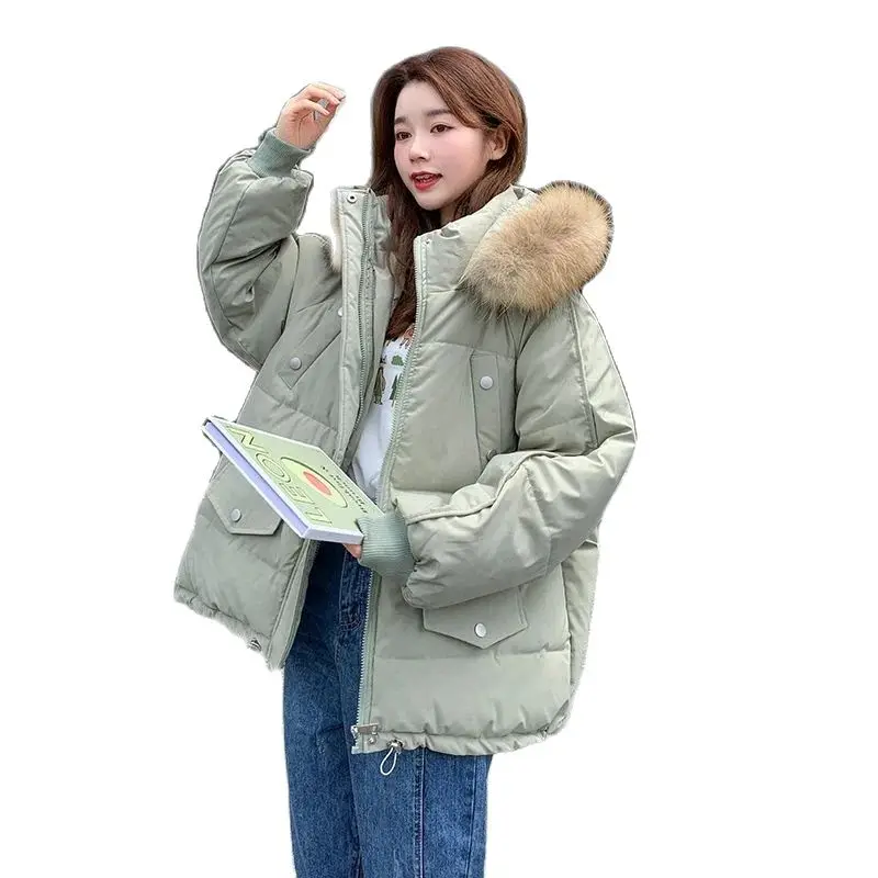 

Winter Short Down Cotton-Padded Jacket Women's Warm Pocket Zipper Coat Thickened Wide Joker Loose Casual Comfortable Outcoat