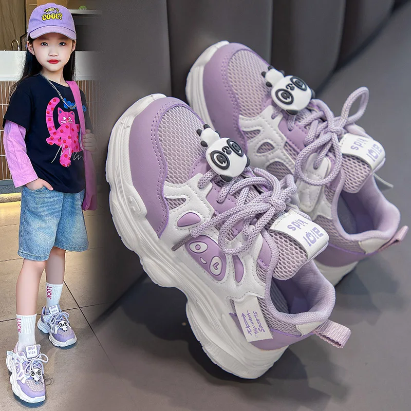 Children's Black And Purple Mesh Anti Slip And Wear-resistant Casual Shoes, New Summer 2024 Casual Shoes For Boys And Girls