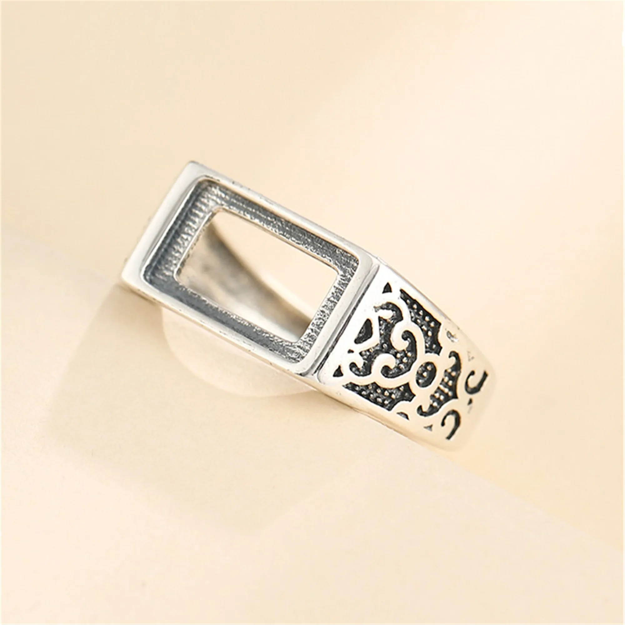 Ring Setting for 7x12mm/8x13mm/9x14mm/10x15mm Rectangle Cabochons Thai Sterling Silver Ring Base Adjustable Ring Blank SR0617