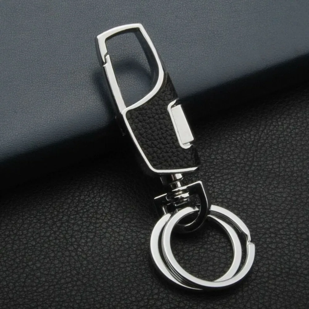 Best Gift Metal Car Keyring 360 Degrees Double Switch Leather Key Chain Luxury Rotatable Key Holder Rings Buckle Boy Friend