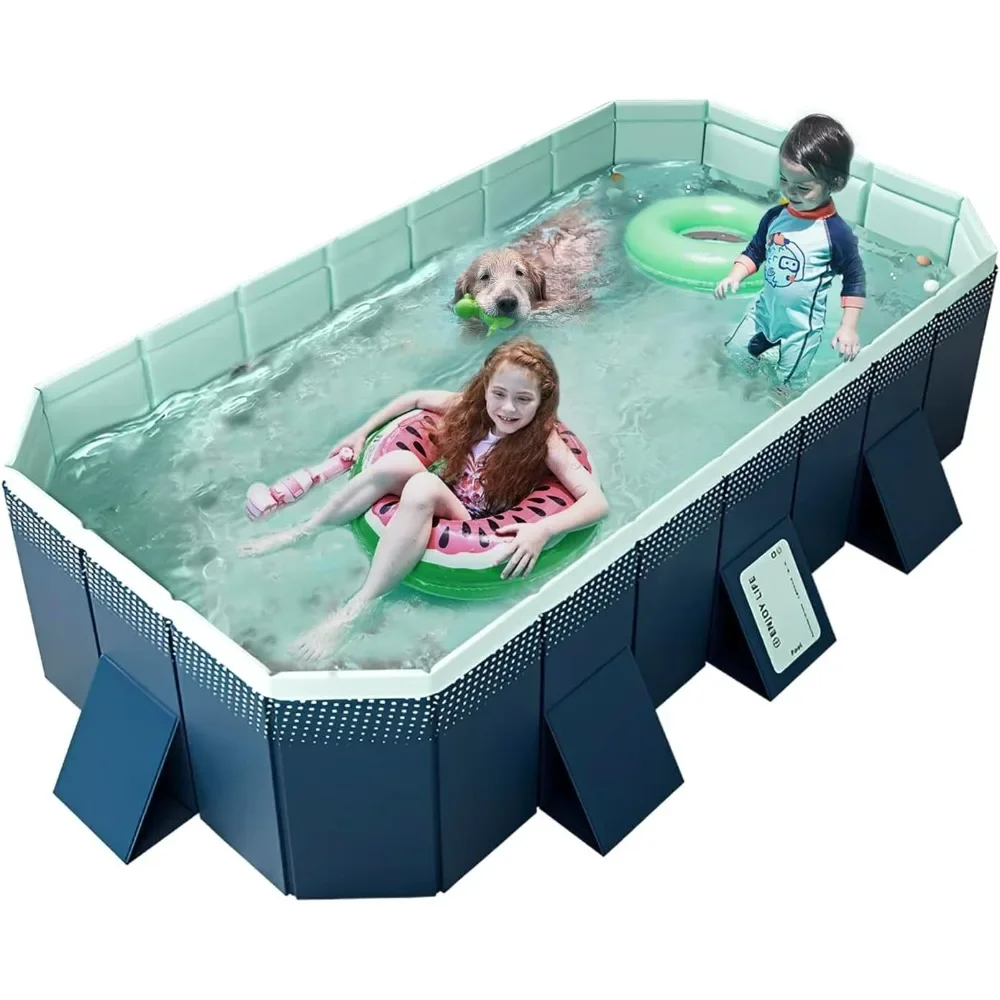 

Foldable Non-Inflatable Kids' and Adults' Outdoor Swimming Pool-Hard Plastic Shell,Kid Pool for Backyard Dog Pools (113x66x 20