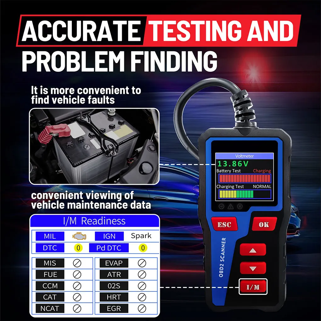 AT300 Car Code Reader OBD2 Car Code Scanner Check Engine Light Fault Code Reader Scanner CAN Diagnostic Tool for All OBDII