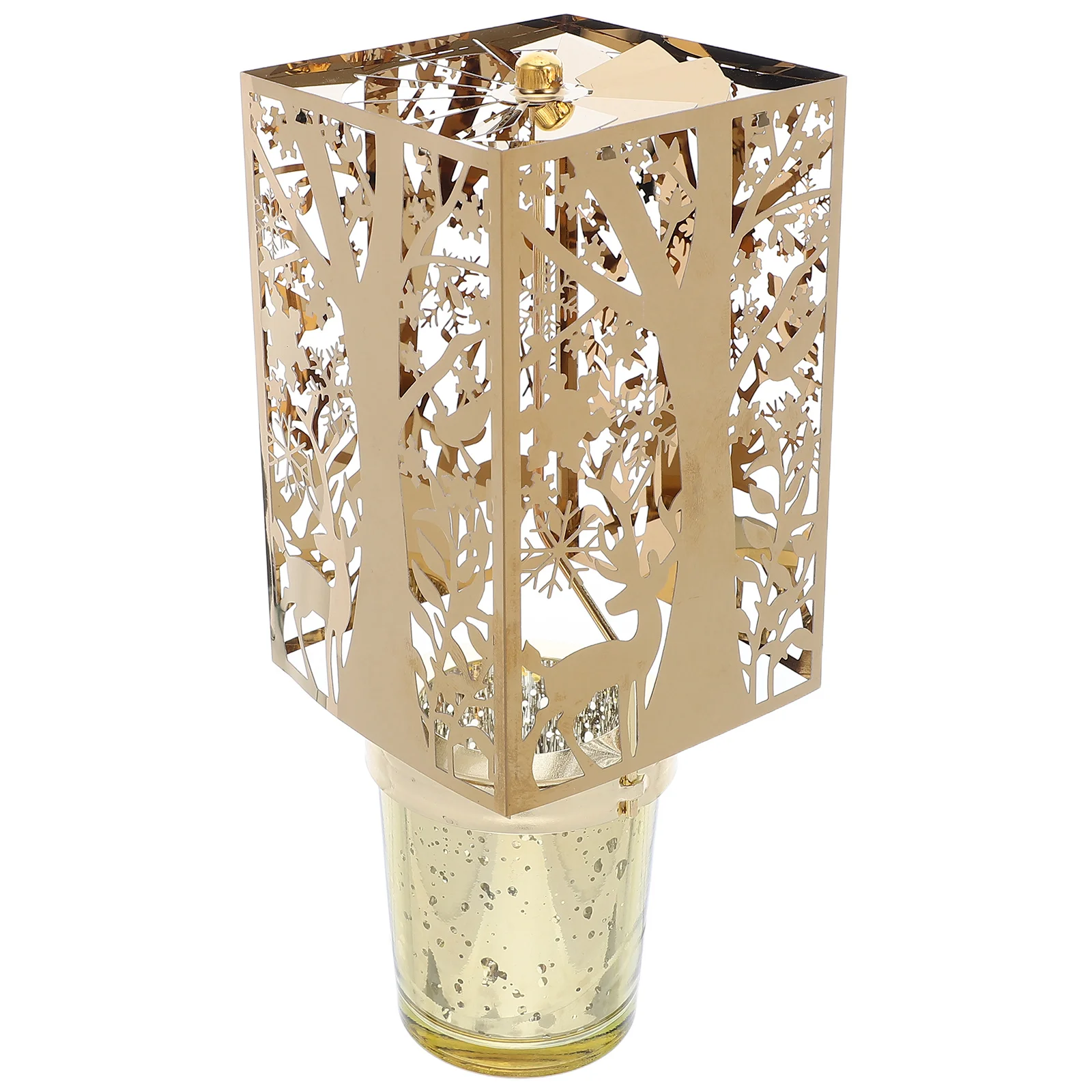 

Stunning Rotating Christmas Holder Hollow Design Spinning Metal Carousel for Holiday Gathering Table Candles Decor