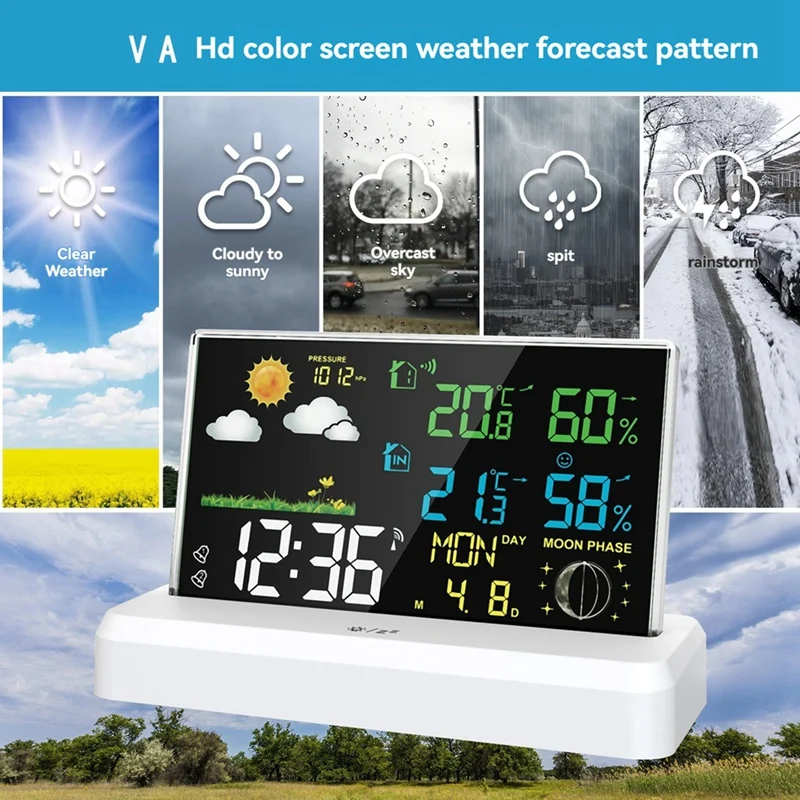 VA Color Screen Digital Weather Station Forecast Weather Station Radio Clock Home Hygrothermograph EU Plug B