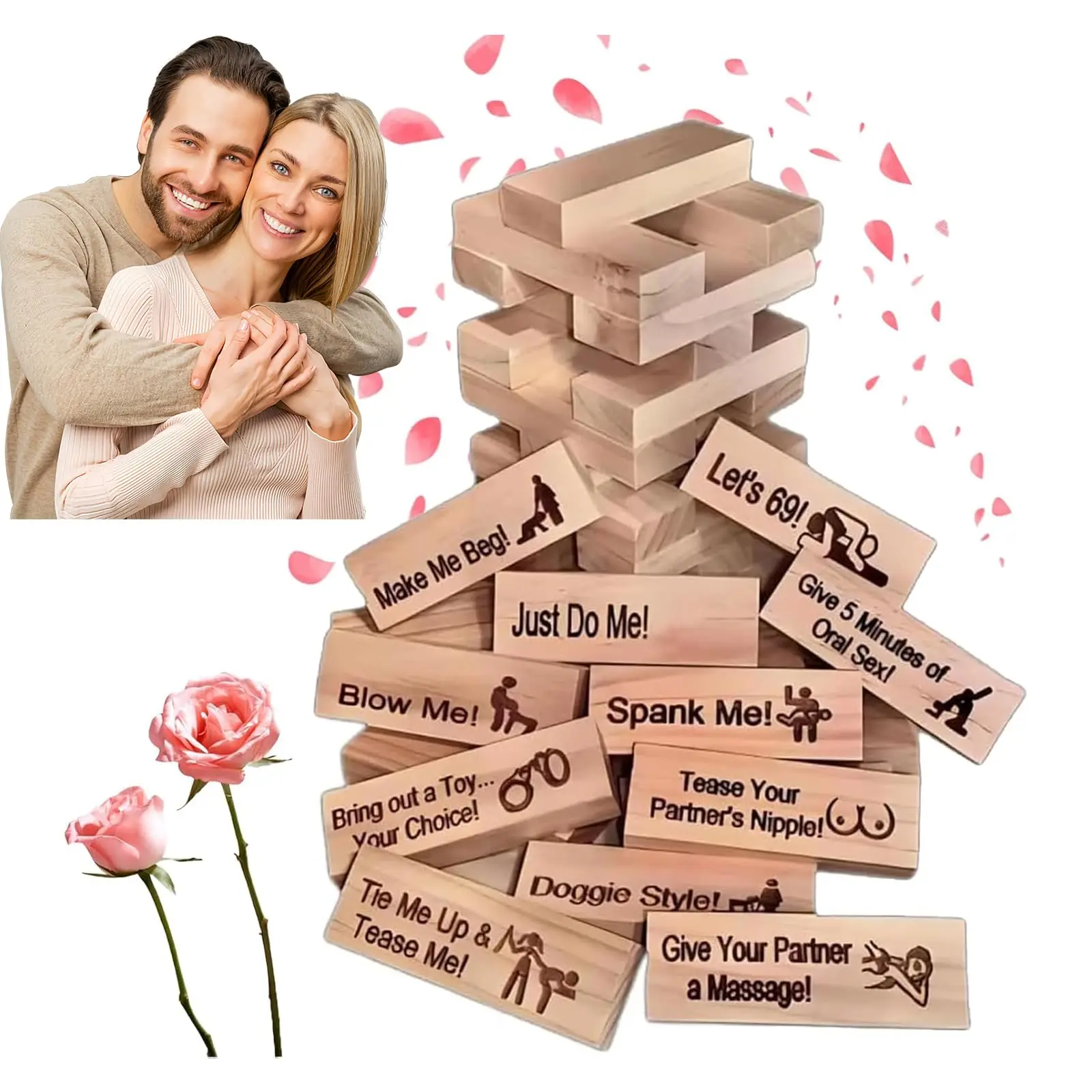 48Pcs Lust Tower - Game for Adults Valentine Tumbling Tower Stacking Blocks Game Couple Activities & Date Night Ideas