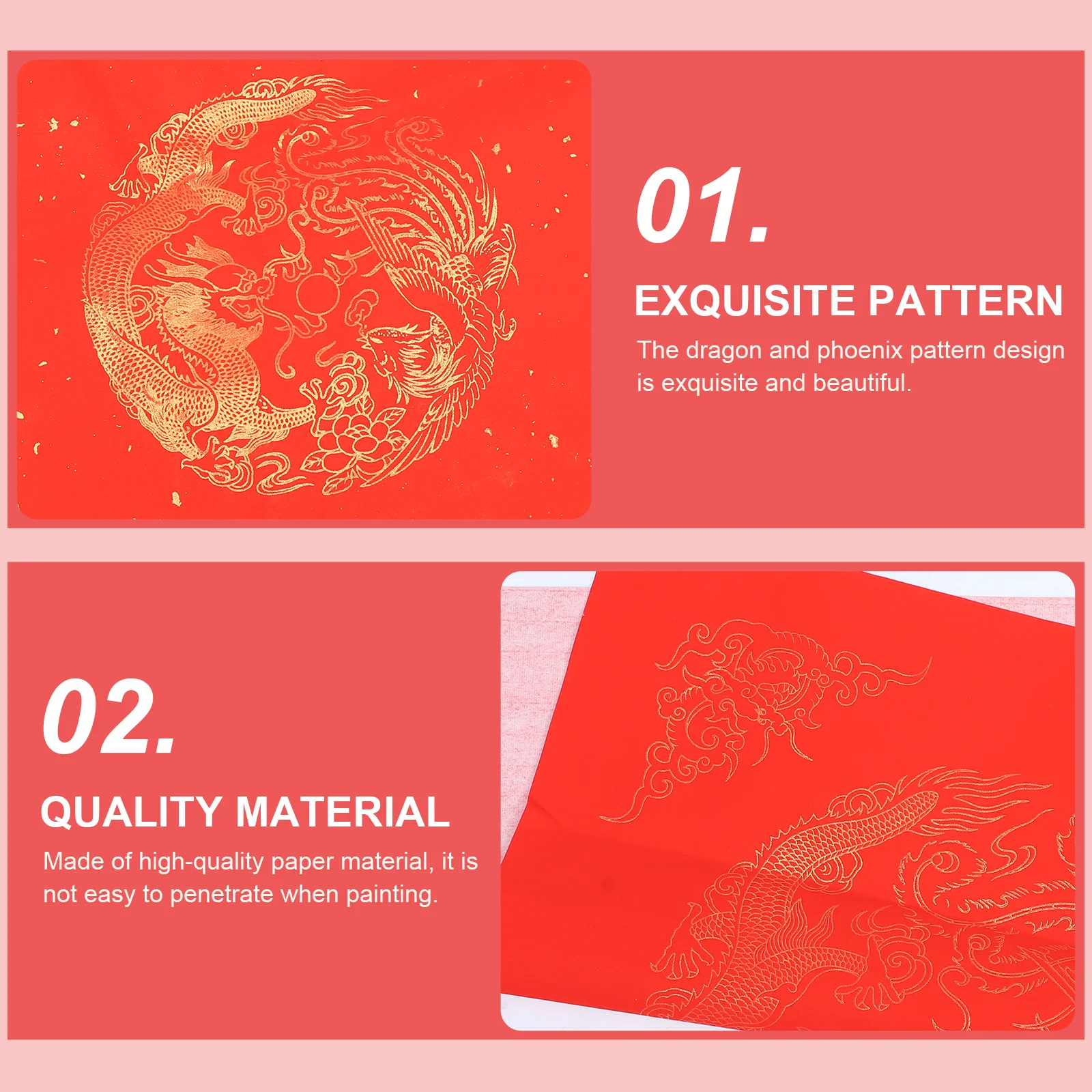 

1Set Red Xuan Paper Durable DIY Calligraphy Paper for Seven Character Couplets New Year Door Painting Decoration