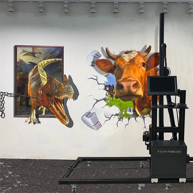 الإيمان ثلاثية الأبعاد تأثير التلقائي العمودي ثلاثية الأبعاد الأشعة فوق البنفسجية آلة طلاء الجدران 3m * 6m خياطة الطباعة طابعة نافثة للحبر مع Dx7 Dx10